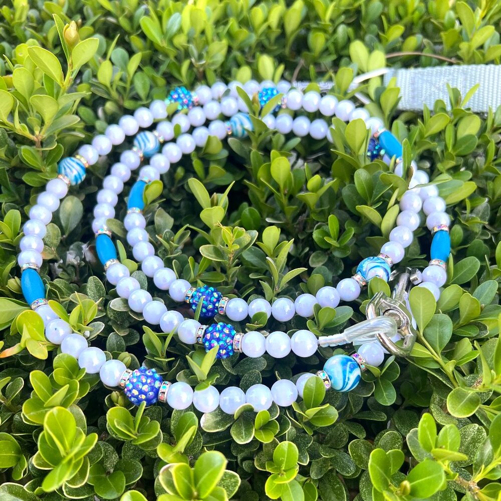 Boujee Dog Leash - Blue Sparkly Beaded- Handmade